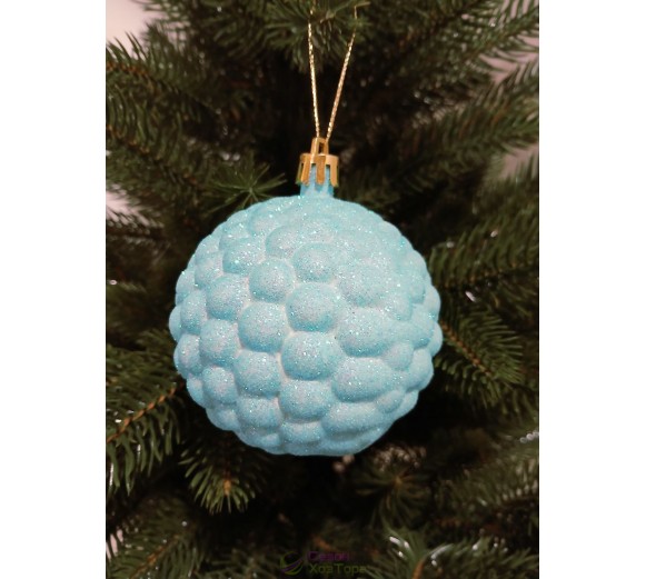 Новорічна куля в блискітках "Бульбашка" блакитна Ø80мм, ціна за набір 4шт